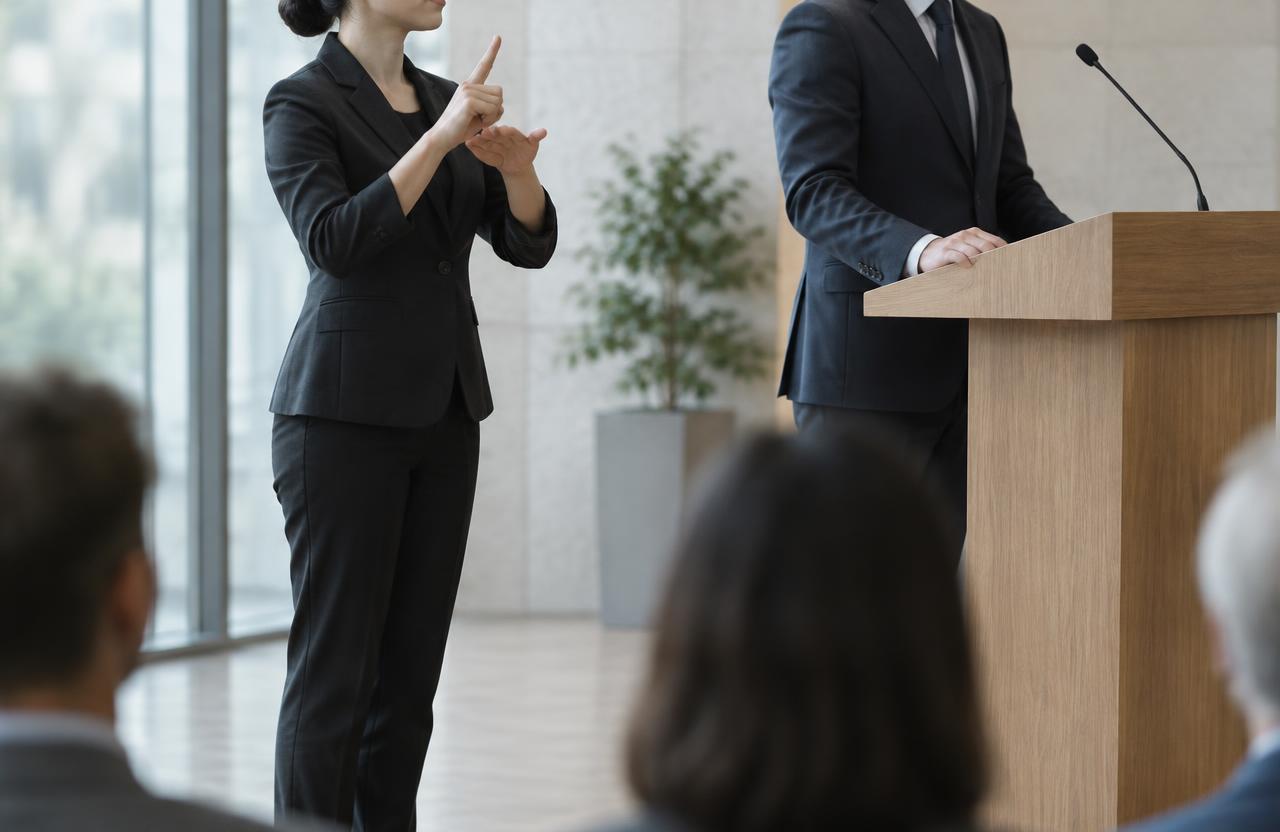 Conceptual illustration of sign-language interpreting.