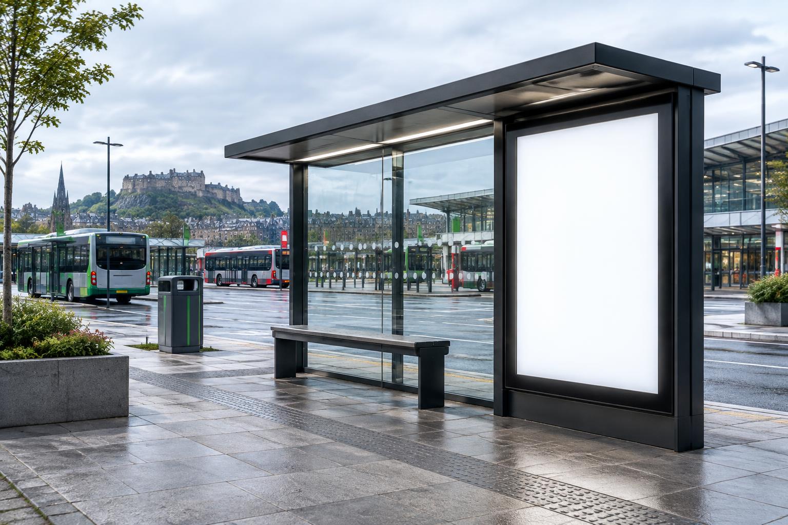 Conceptual illustration of bus shelter advertising.